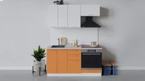 Кухонный гарнитур «Весна» длиной 160 см со шкафом НБ (Белый/Белый глянец/Оранж глянец)