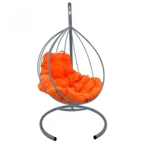 Подвесное кресло M-GROUP капля без ротанга серое, оранжевая подушка